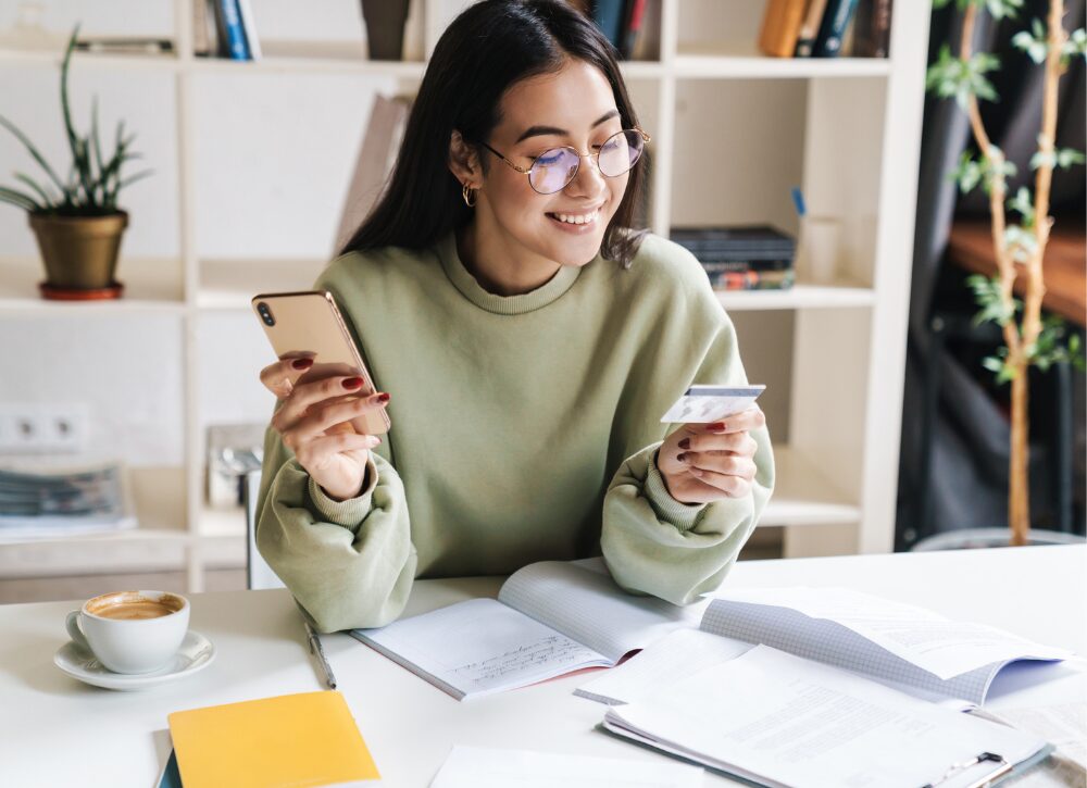 Student with card & phone