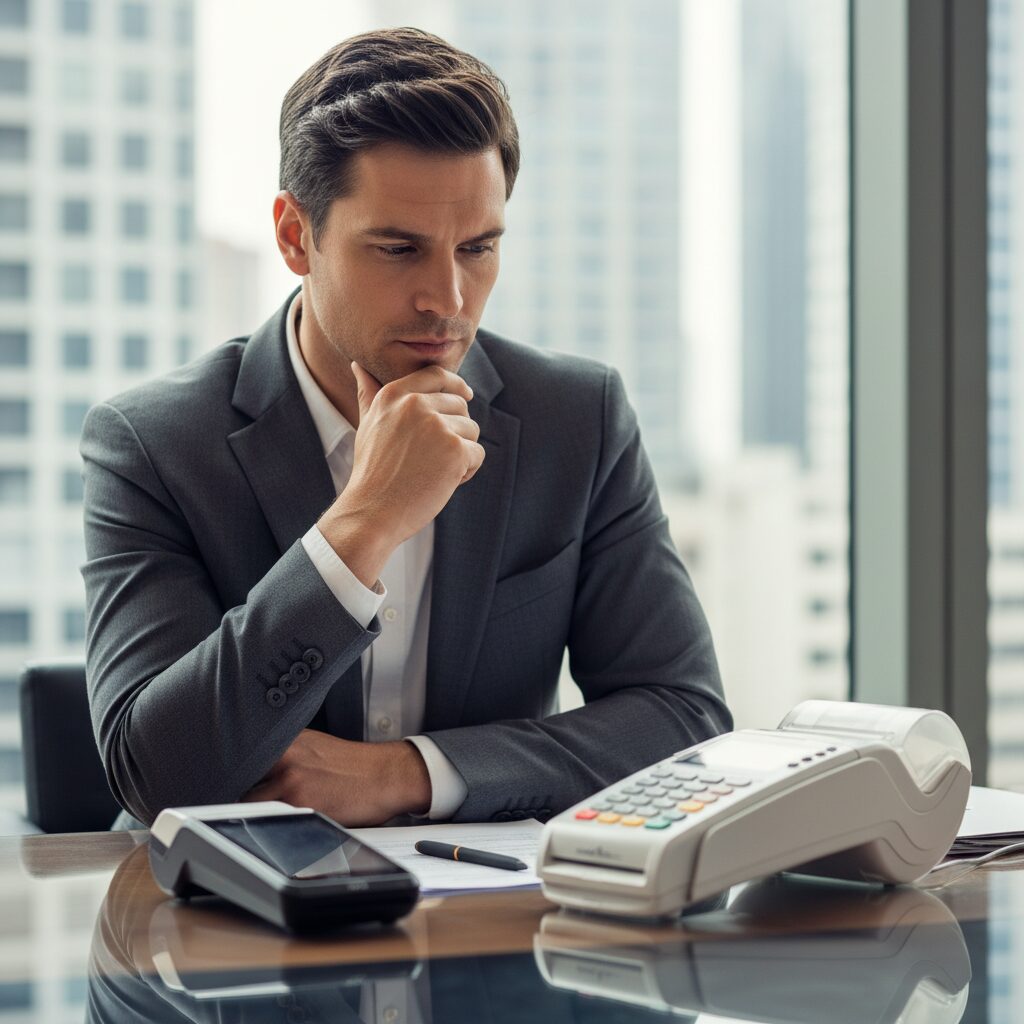 Clean UI design of a business analytics dashboard displayed on a tablet, showcasing real-time sales data, colorful charts, and inventory levels. The image should be a close-up, data visualization shot, highlighting the sophisticated software ecosystem that powers modern payment terminals.