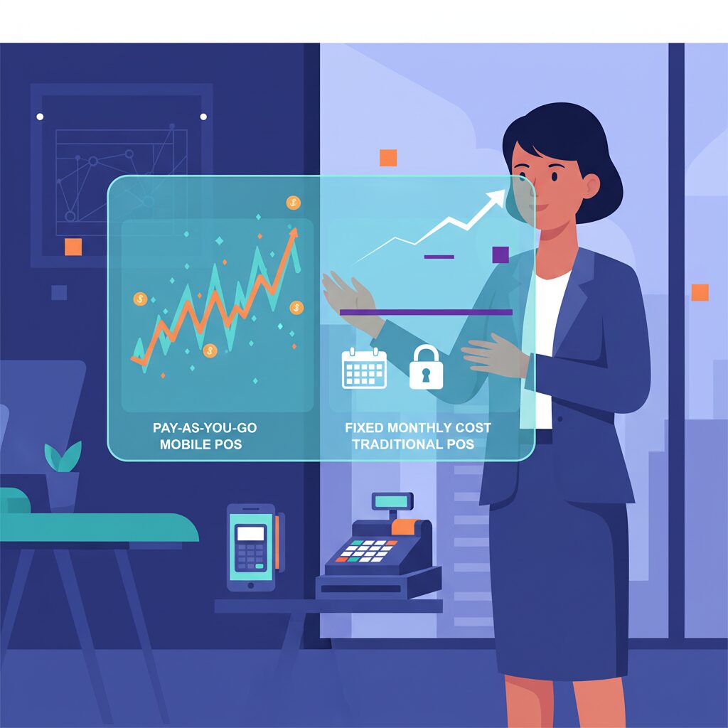 A vibrant, photorealistic scene of a small business owner at an outdoor market in Cape Town, successfully accepting a card payment from a smiling customer using a sleek mobile card machine. The setting is bright and lively, emphasizing the convenience and agility of mobile payment solutions.